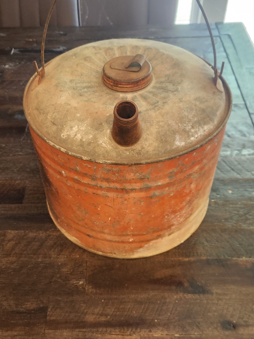 Vintage Rusted Orange Metal Kettle with Spout - Picture 2 of 7